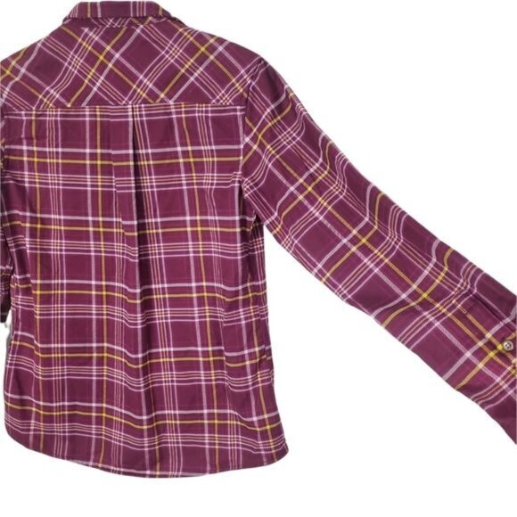 CABELA'S Womens Button Up SZ S Plaid Flannel‎ Burgundy Warm Soft Pockets Collar - Picture 7 of 10